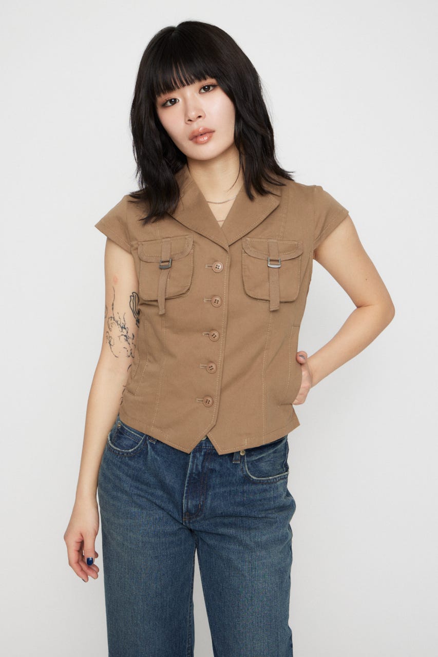 POCKET COMPACT  SHIRT トップス BEG FREE