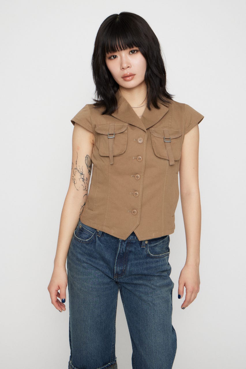 POCKET COMPACT  SHIRT トップス BEG FREE