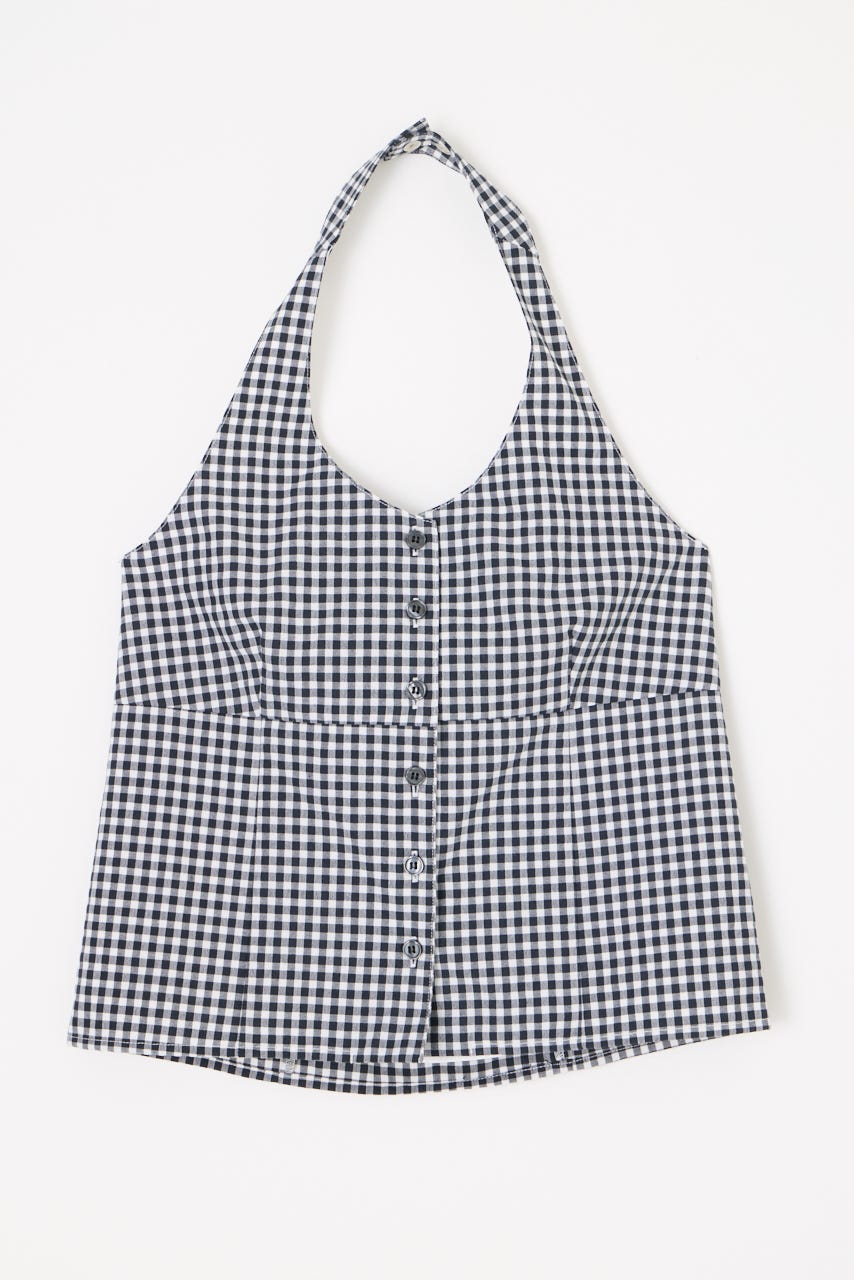 GINGHAM CHECK HALTER トップス BLK FREE