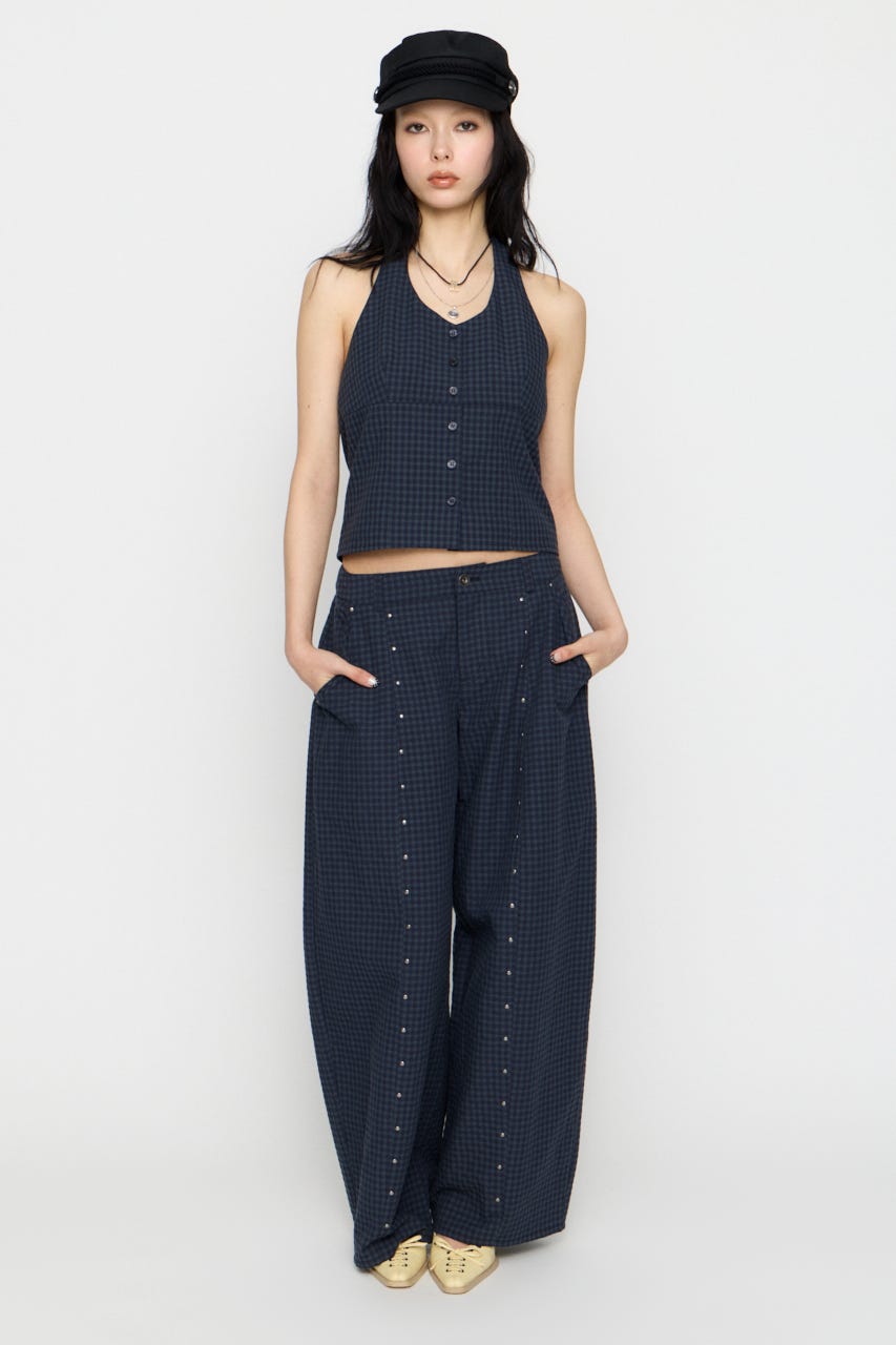GINGHAM CHECK HALTER トップス NVY FREE