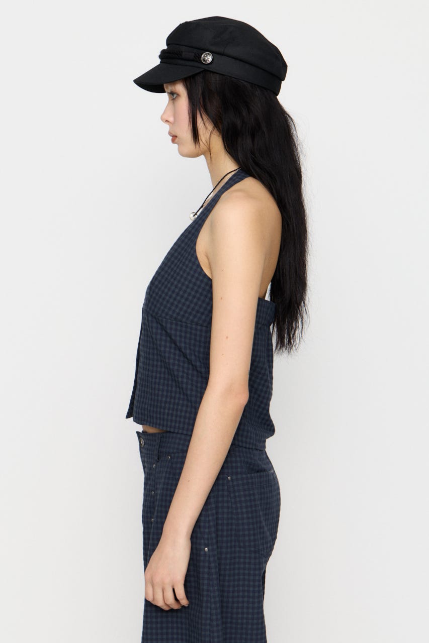 GINGHAM CHECK HALTER トップス NVY FREE