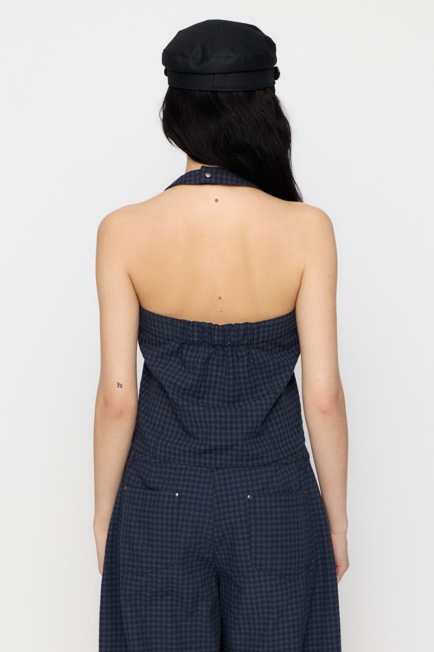GINGHAM CHECK HALTER トップス NVY FREE