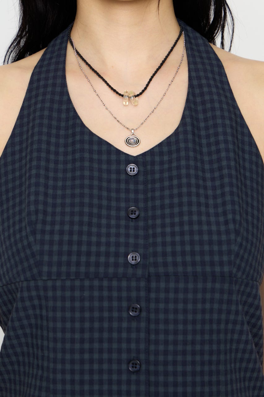 GINGHAM CHECK HALTER トップス NVY FREE