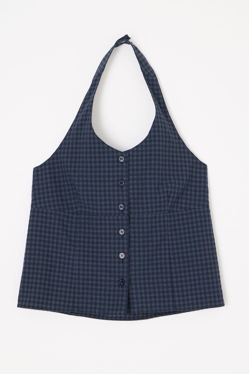 GINGHAM CHECK HALTER トップス NVY FREE