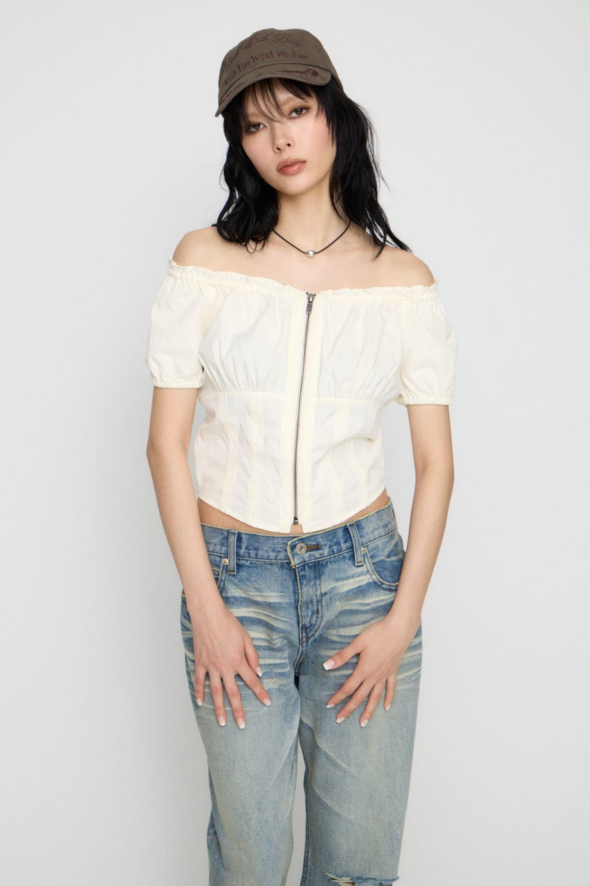 2WAY ZIP COTTON トップス WHT FREE