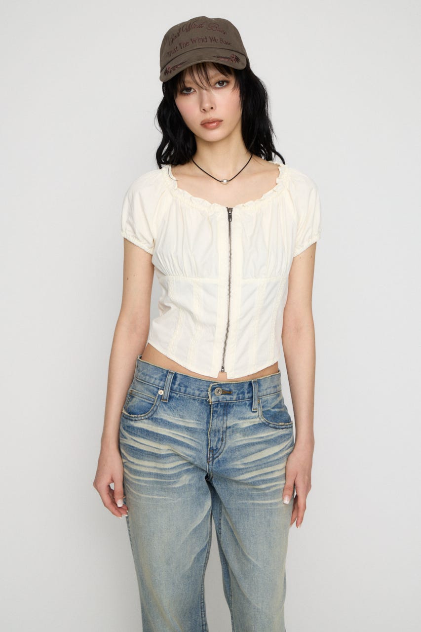 2WAY ZIP COTTON トップス WHT FREE