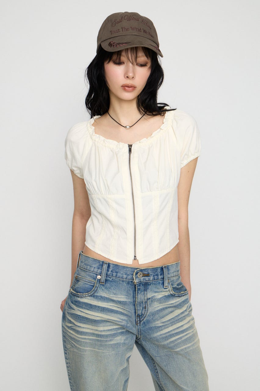 2WAY ZIP COTTON トップス WHT FREE
