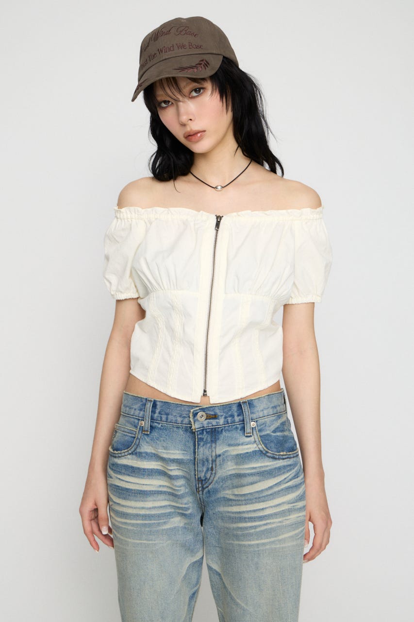 2WAY ZIP COTTON トップス WHT FREE