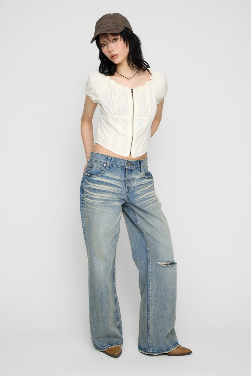 2WAY ZIP COTTON トップス WHT FREE