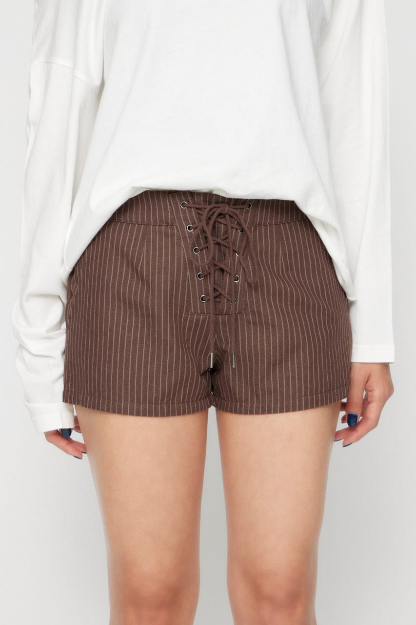 STRIPE LACE UP ショートパンツ BRN S