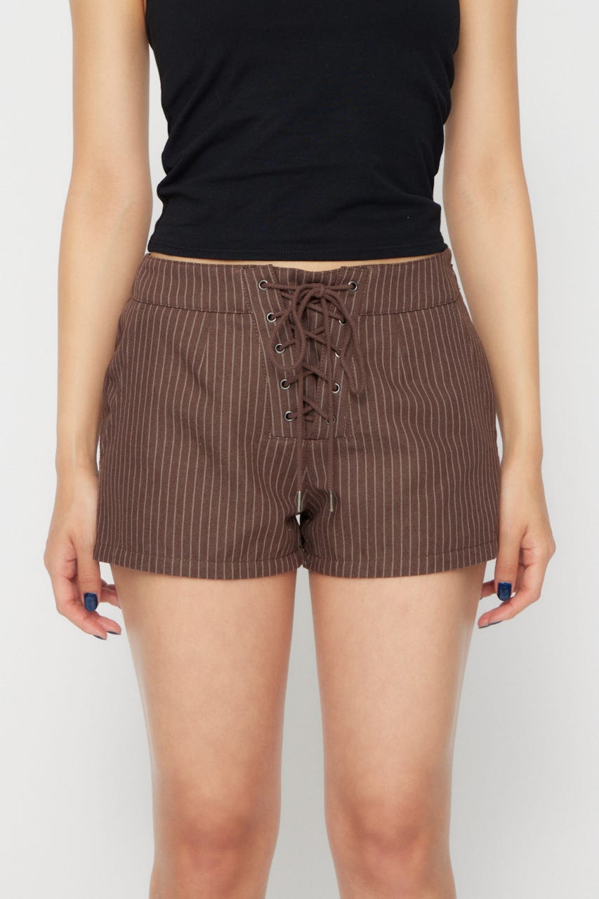STRIPE LACE UP ショートパンツ BRN S