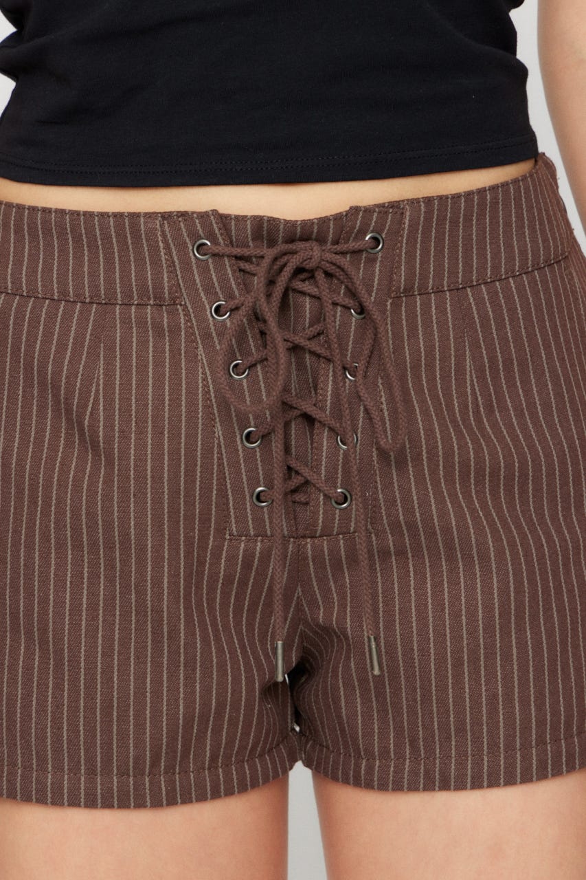 STRIPE LACE UP ショートパンツ BRN S