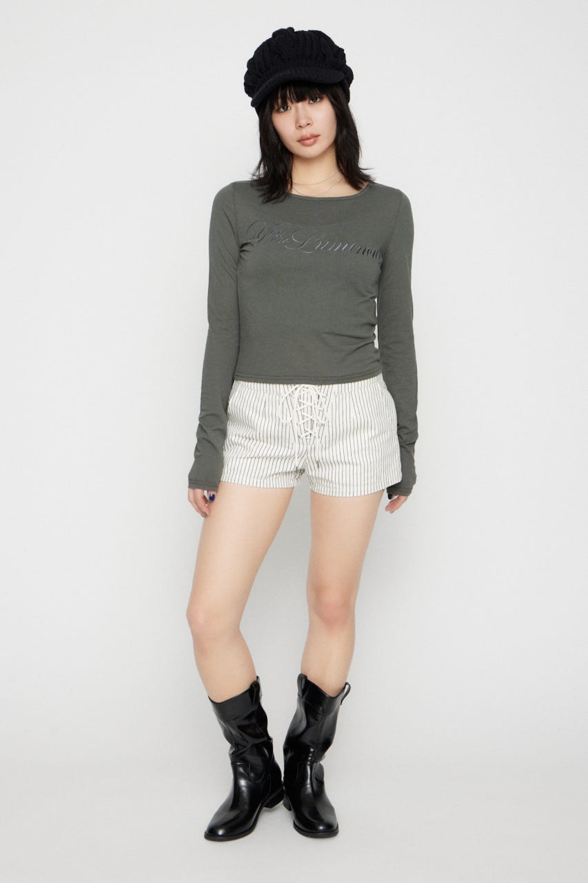 STRIPE LACE UP ショートパンツ WHT M