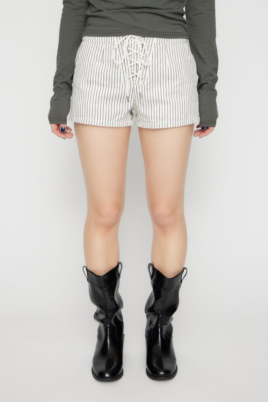 STRIPE LACE UP ショートパンツ WHT M