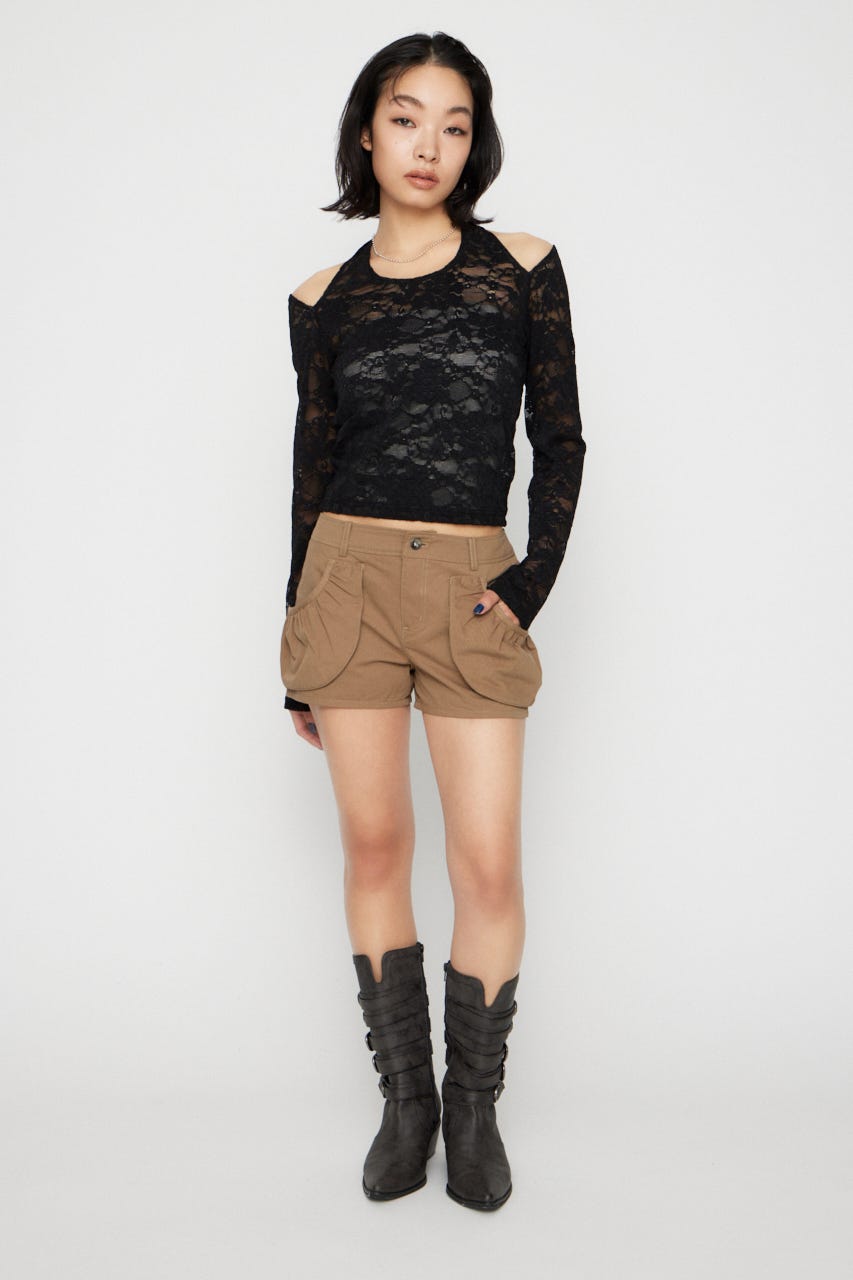 POCKET GATHER COMPACT ショートパンツ BEG M