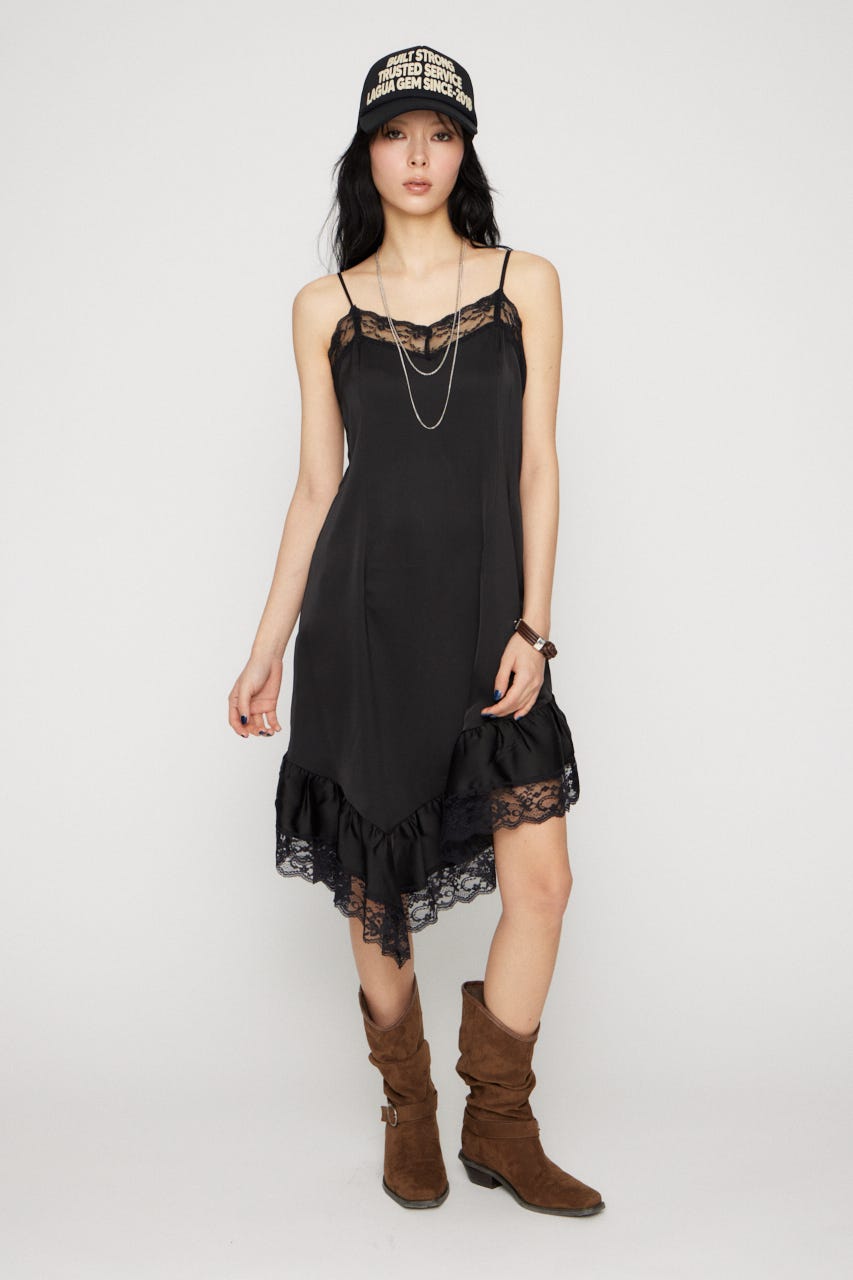 SATIN LACE CAMI ワンピース BLK S