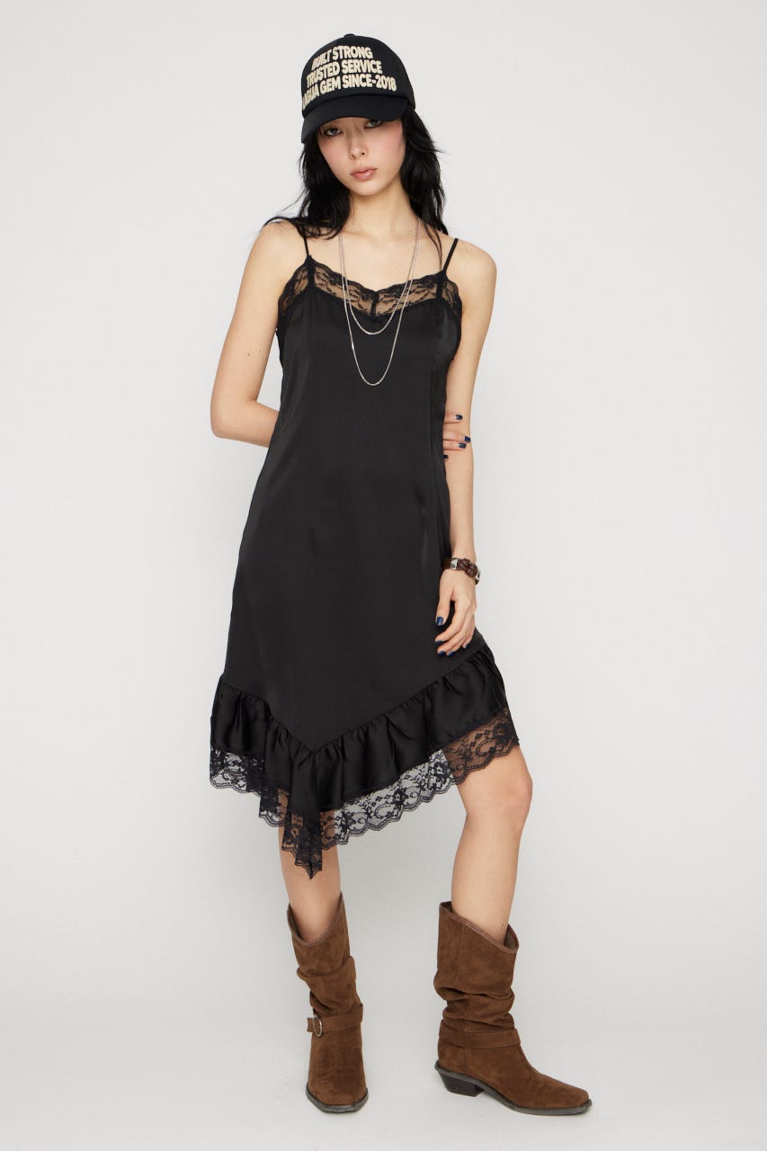 SATIN LACE CAMI ワンピース BLK S