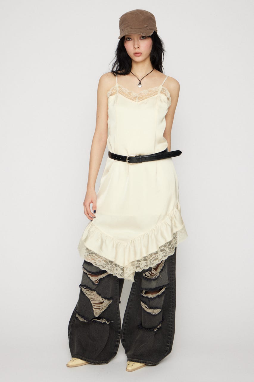 SATIN LACE CAMI ワンピース O/WHT M
