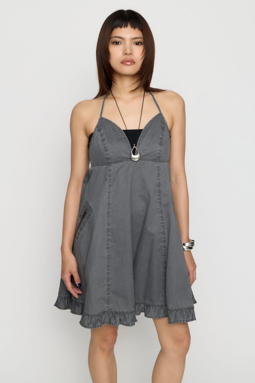 COTTON ZIP HALTER NECK ワンピース C.GRY S