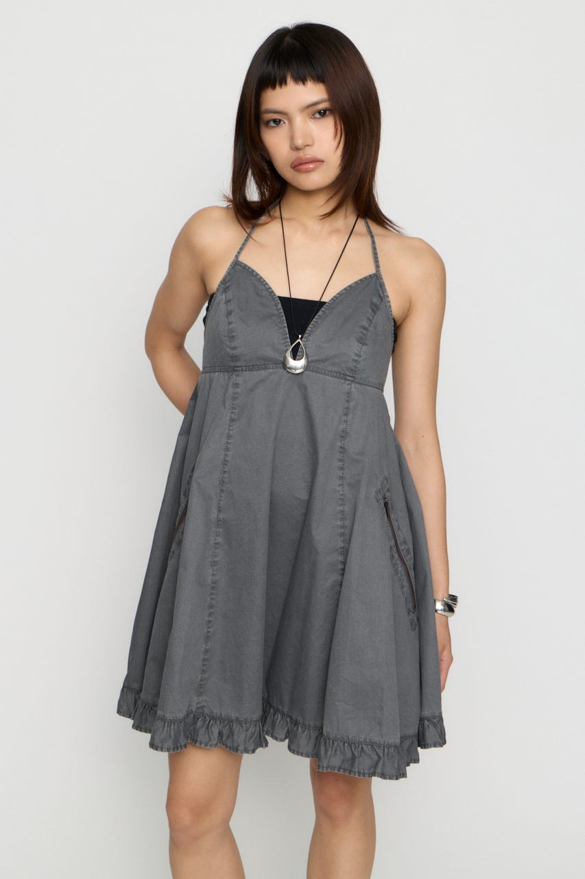 COTTON ZIP HALTER NECK ワンピース C.GRY S