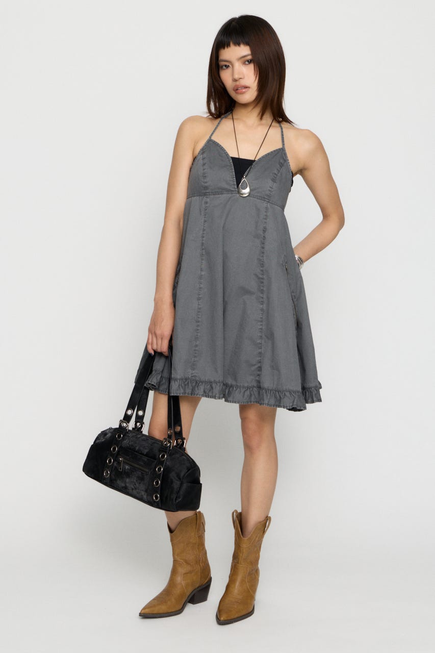 COTTON ZIP HALTER NECK ワンピース C.GRY S