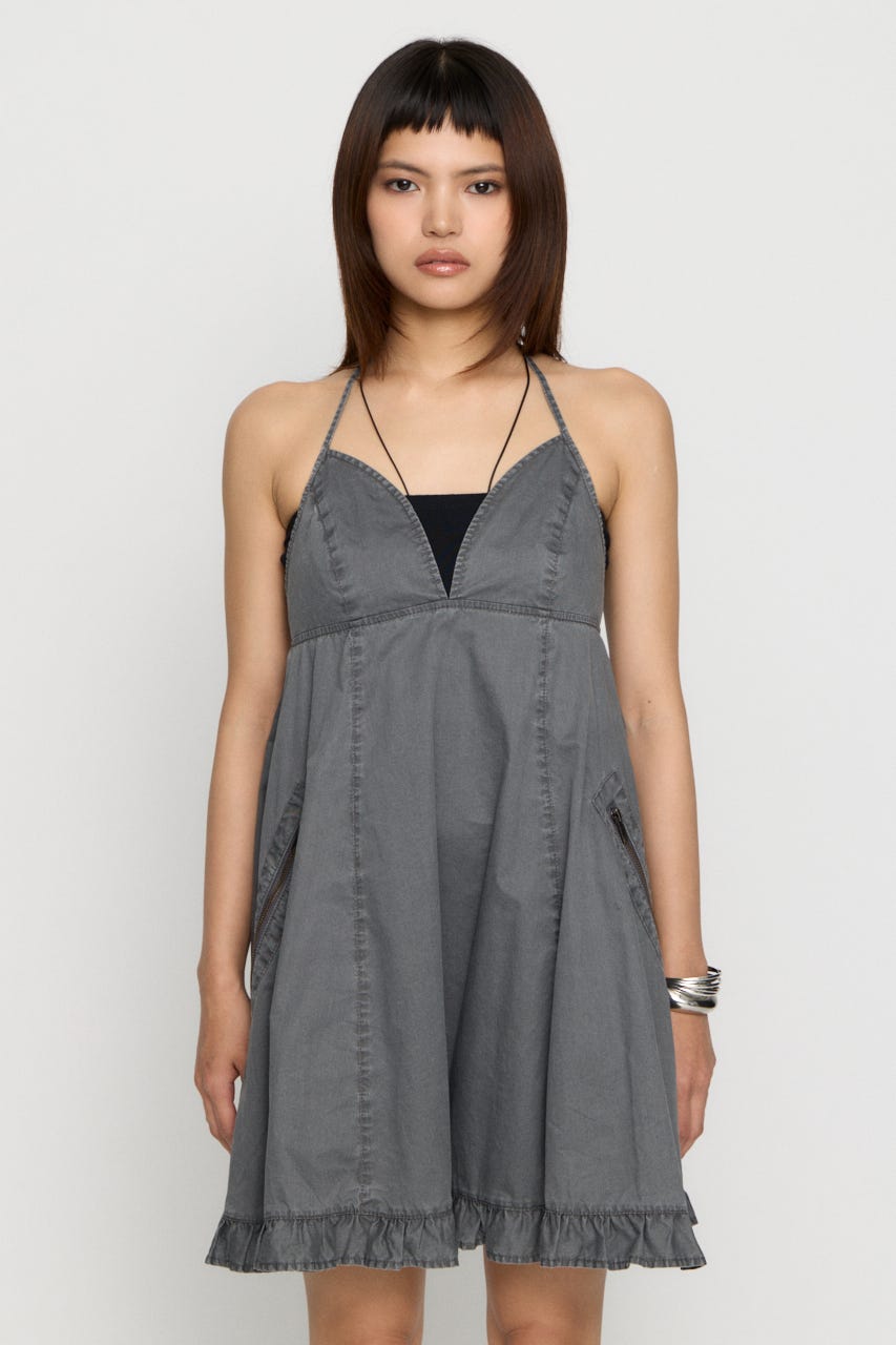 COTTON ZIP HALTER NECK ワンピース C.GRY S