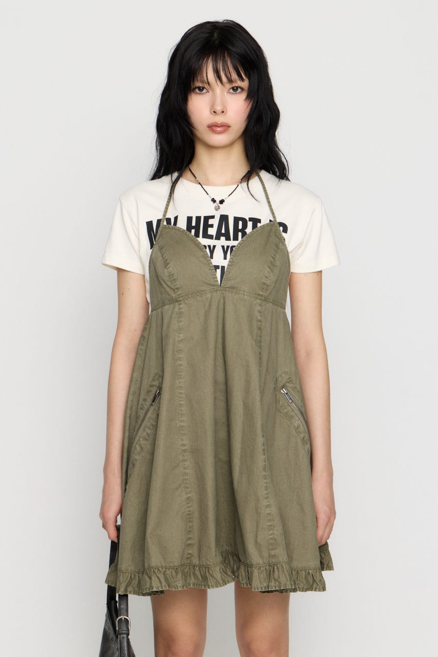 COTTON ZIP HALTER NECK ワンピース KHA S