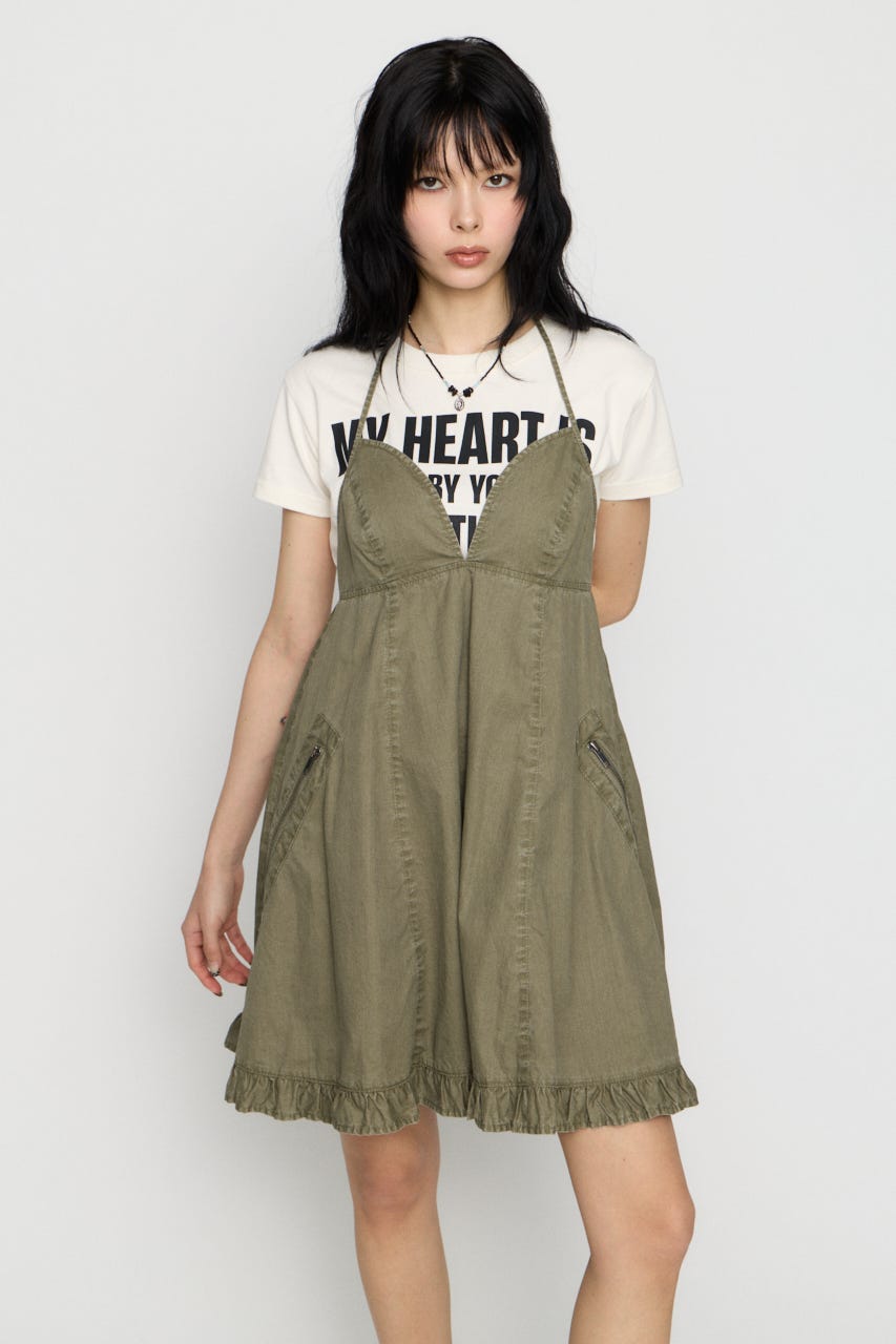 COTTON ZIP HALTER NECK ワンピース KHA S