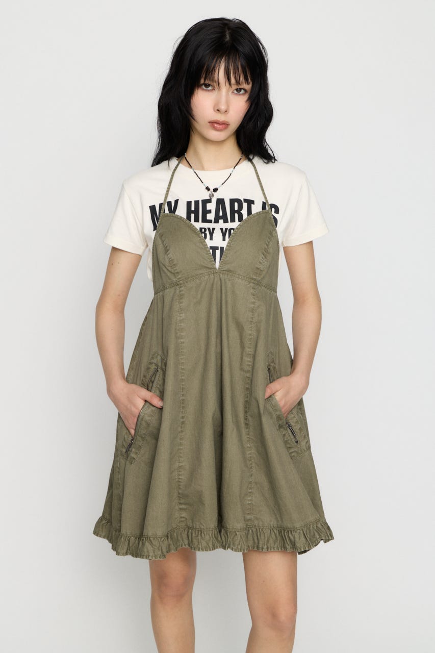 COTTON ZIP HALTER NECK ワンピース KHA S