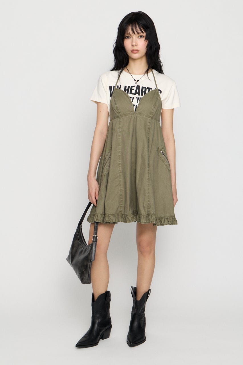 COTTON ZIP HALTER NECK ワンピース KHA S