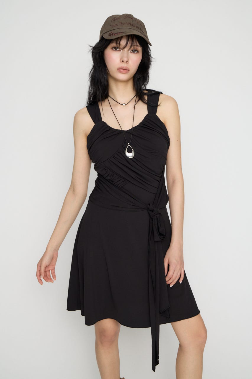 OVERLAP TIE ミニワンピース BLK M