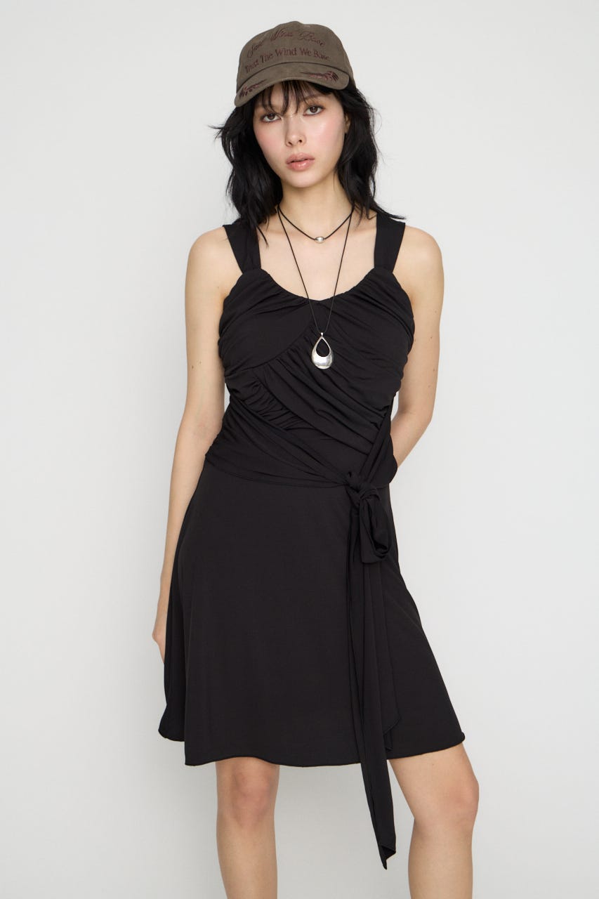 OVERLAP TIE ミニワンピース BLK M