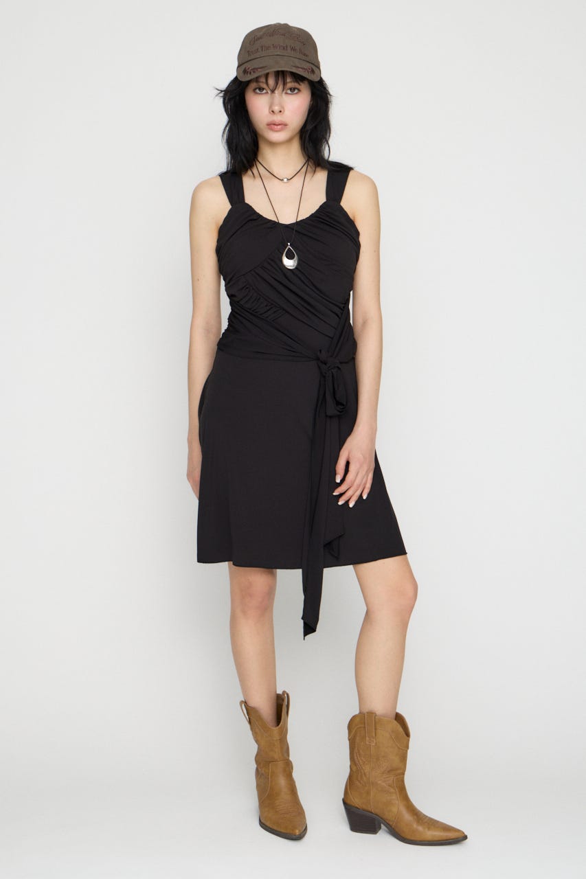 OVERLAP TIE ミニワンピース BLK M