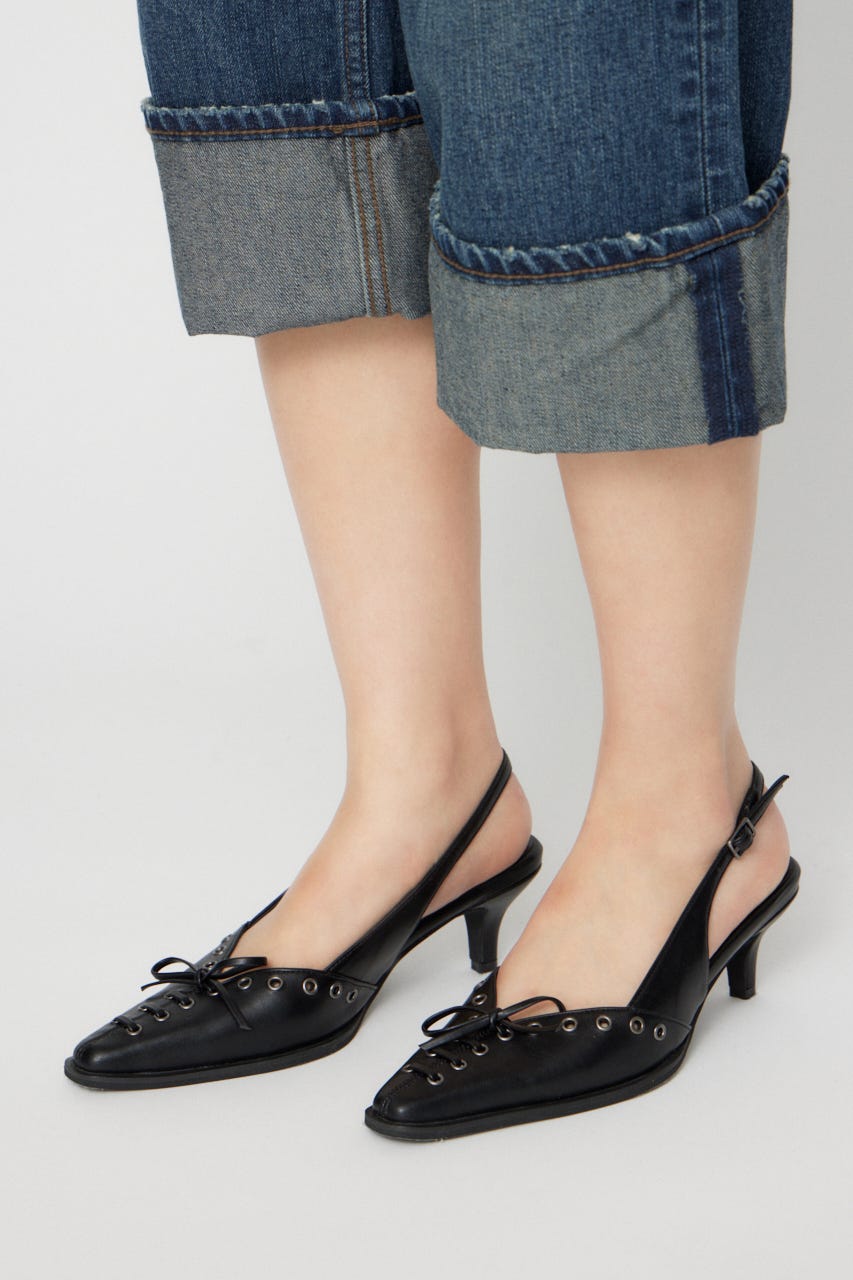 EYELET LACE UP ミュール BLK L