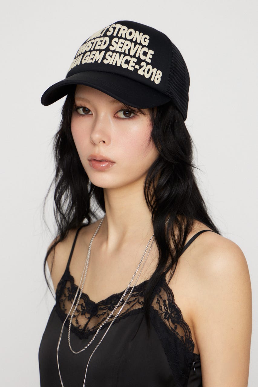 LETTERING MESH キャップ BLK FREE