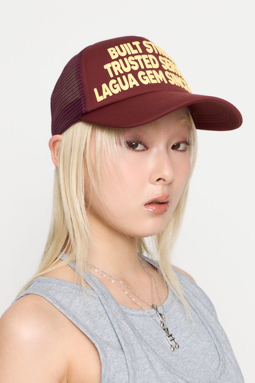 LETTERING MESH キャップ D/RED FREE