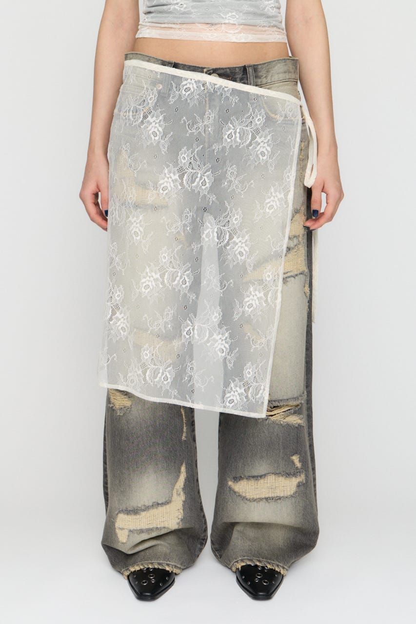 MESH LACE WRAP スカート O/WHT FREE