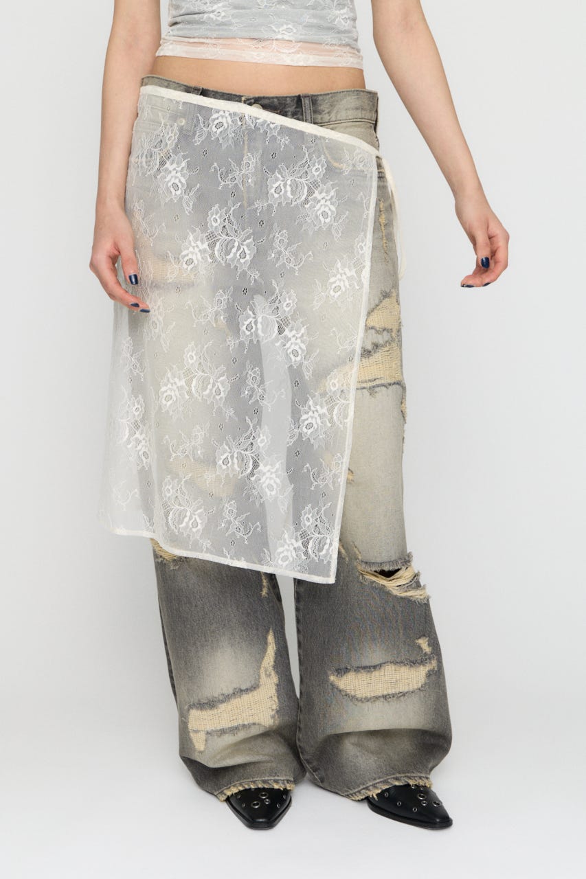 MESH LACE WRAP スカート O/WHT FREE