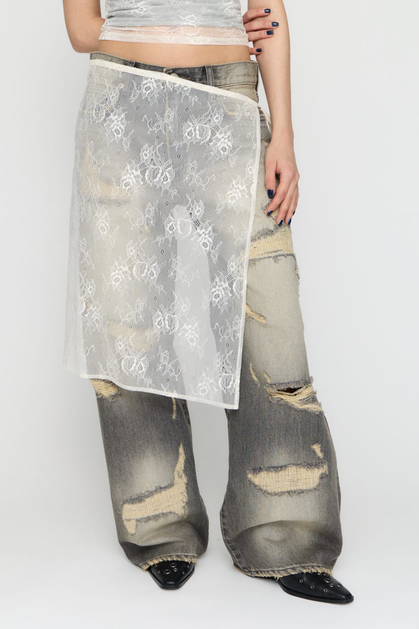 MESH LACE WRAP スカート O/WHT FREE