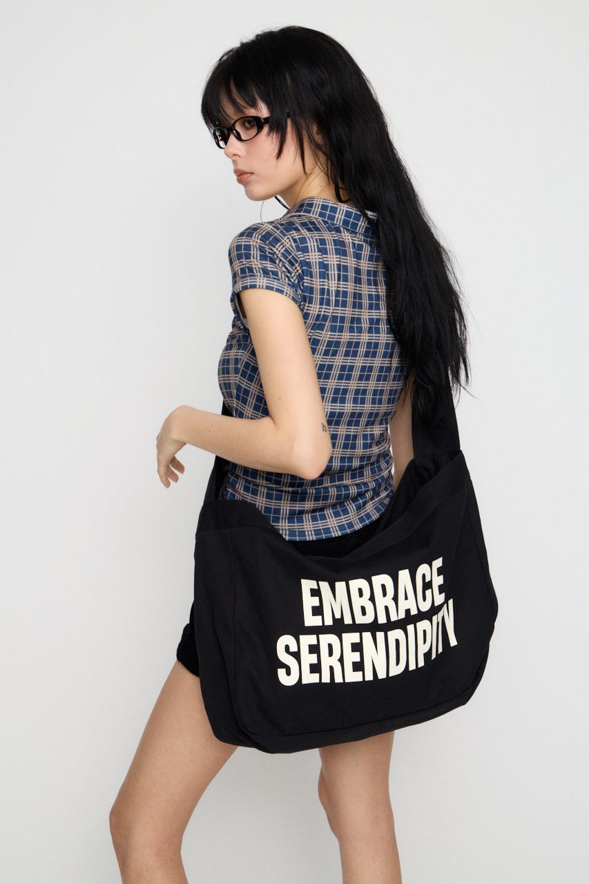 LETTERING COTTON BIG バッグ BLK FREE