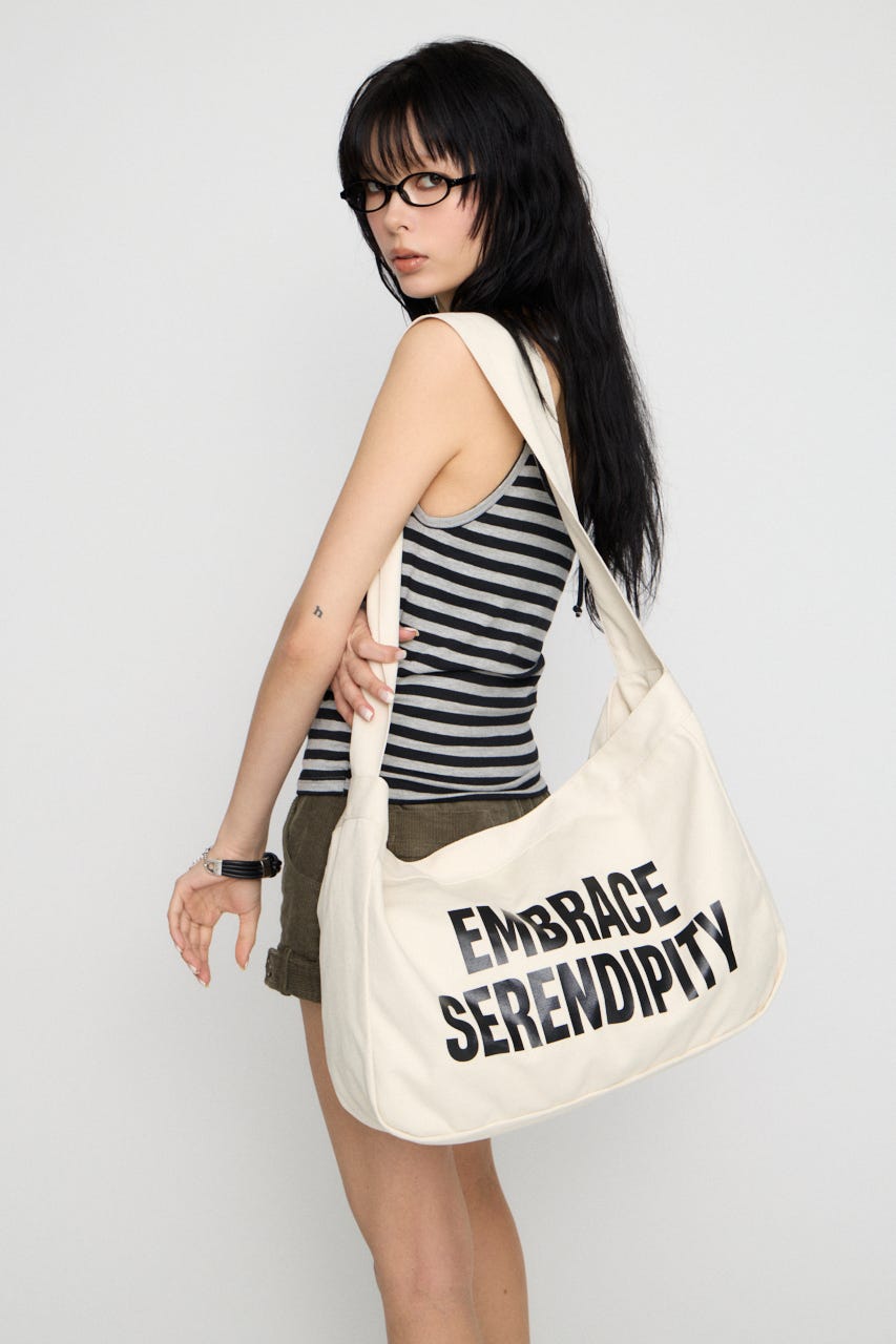 LETTERING COTTON BIG バッグ IVOY FREE