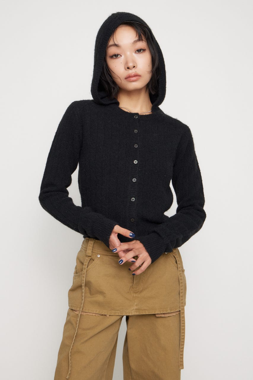 CROPPED HOODIE KNIT カーディガン BLK FREE