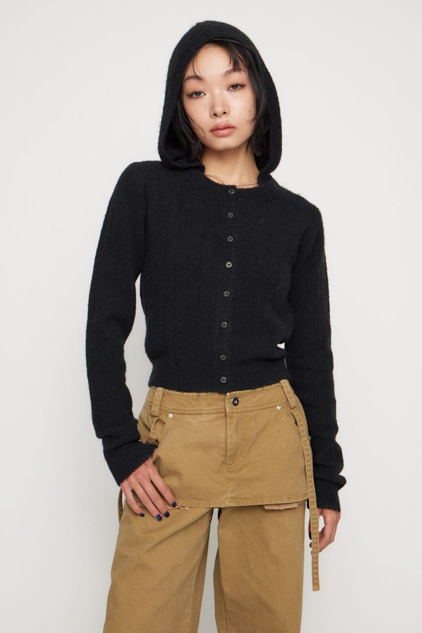 CROPPED HOODIE KNIT カーディガン BLK FREE