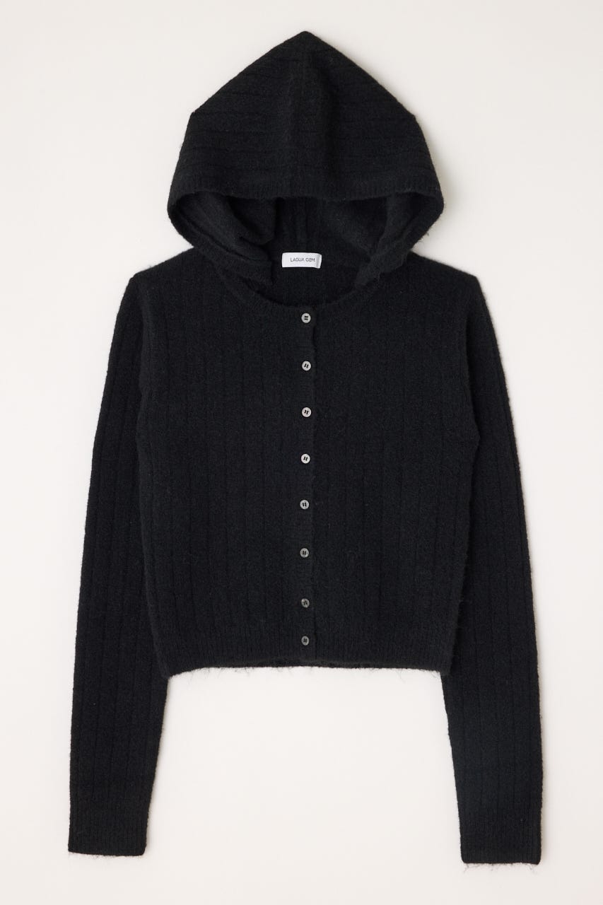CROPPED HOODIE KNIT カーディガン BLK FREE