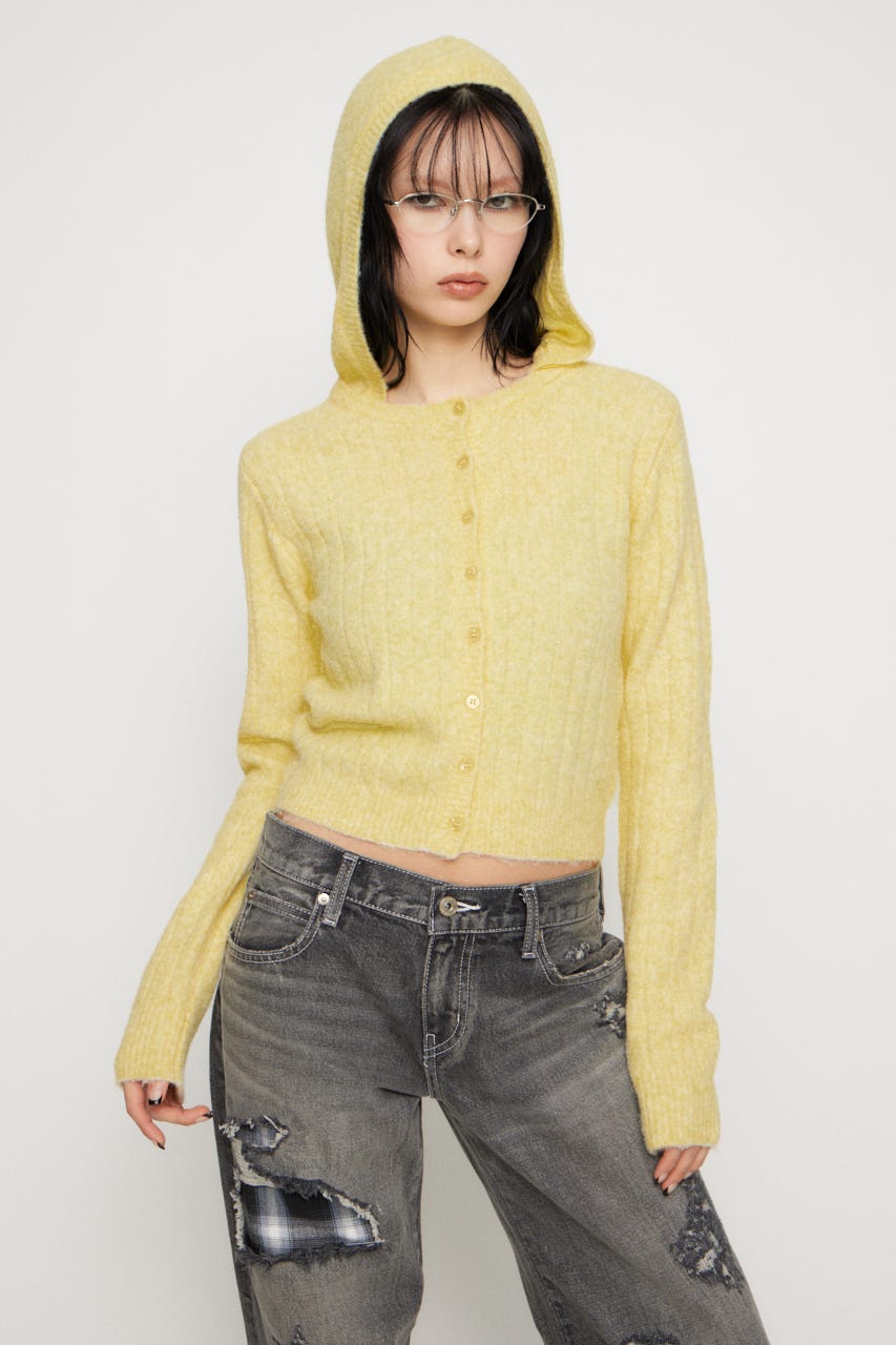 CROPPED HOODIE KNIT カーディガン L/YEL FREE