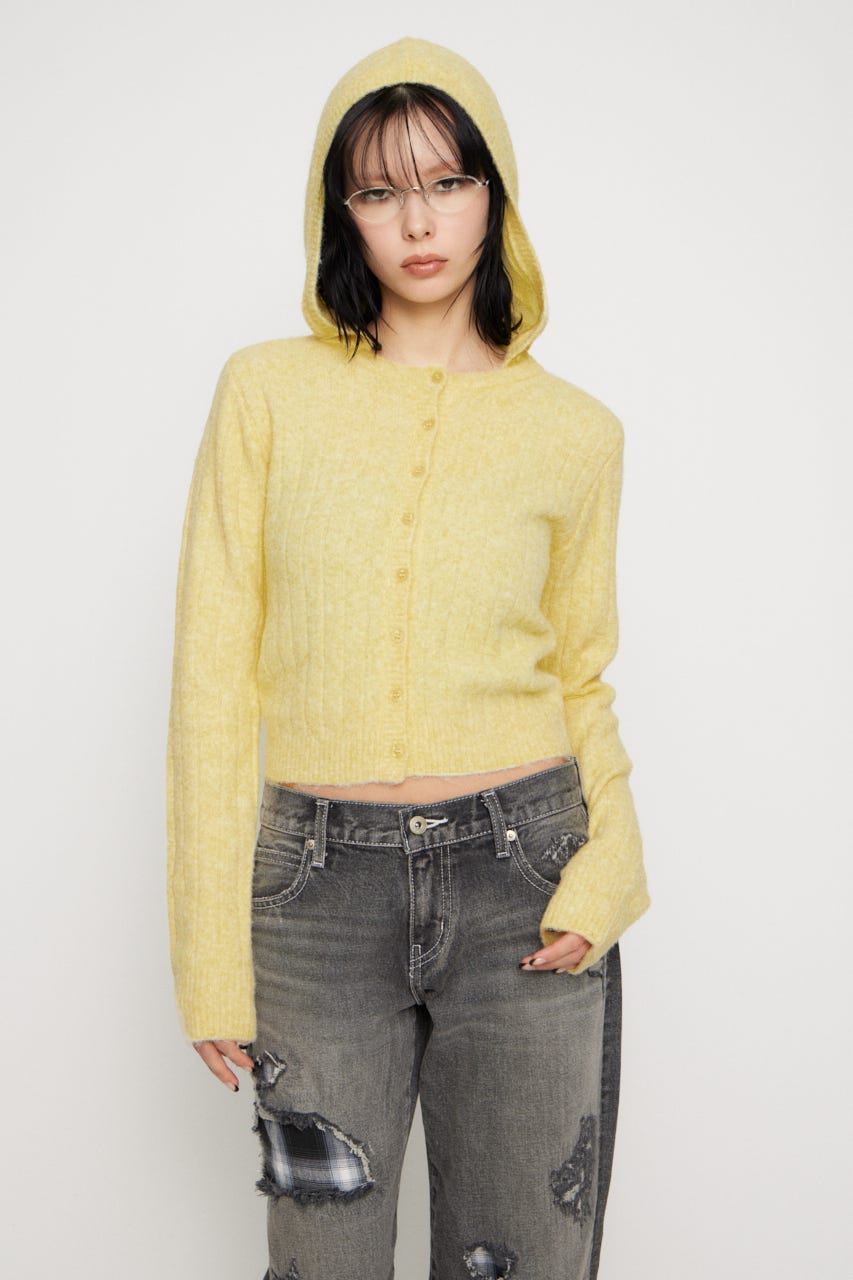 CROPPED HOODIE KNIT カーディガン L/YEL FREE