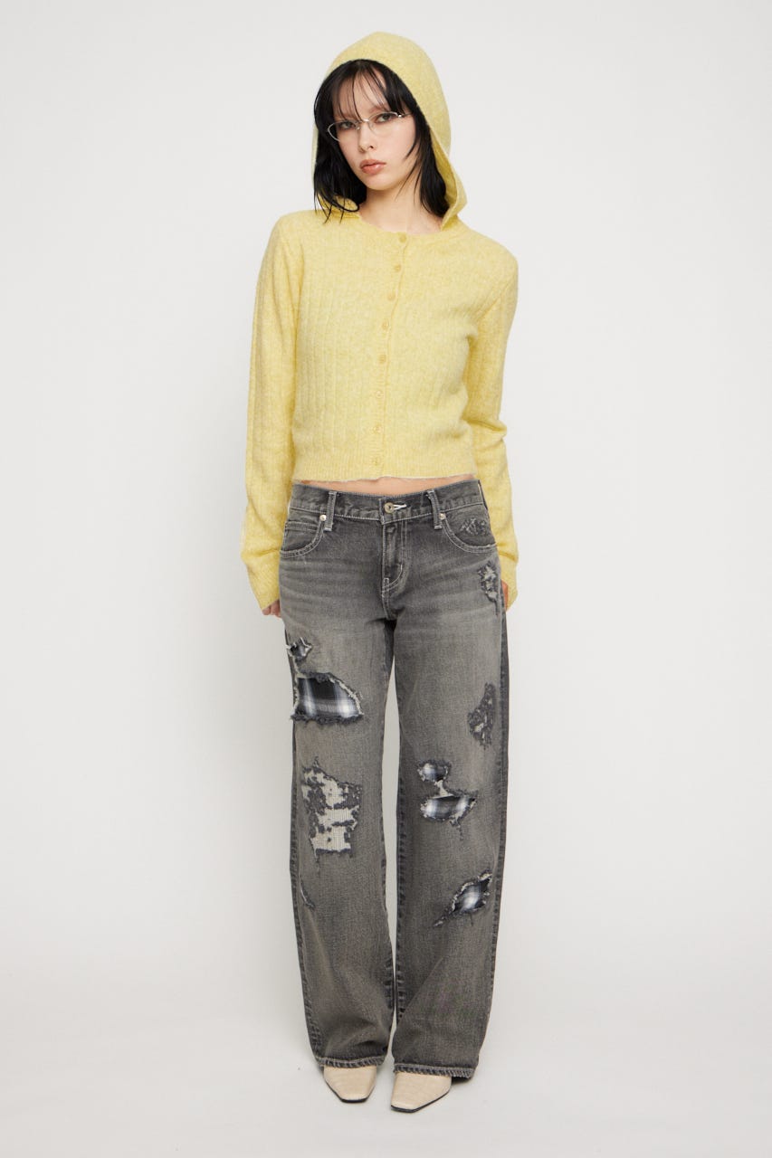 CROPPED HOODIE KNIT カーディガン L/YEL FREE