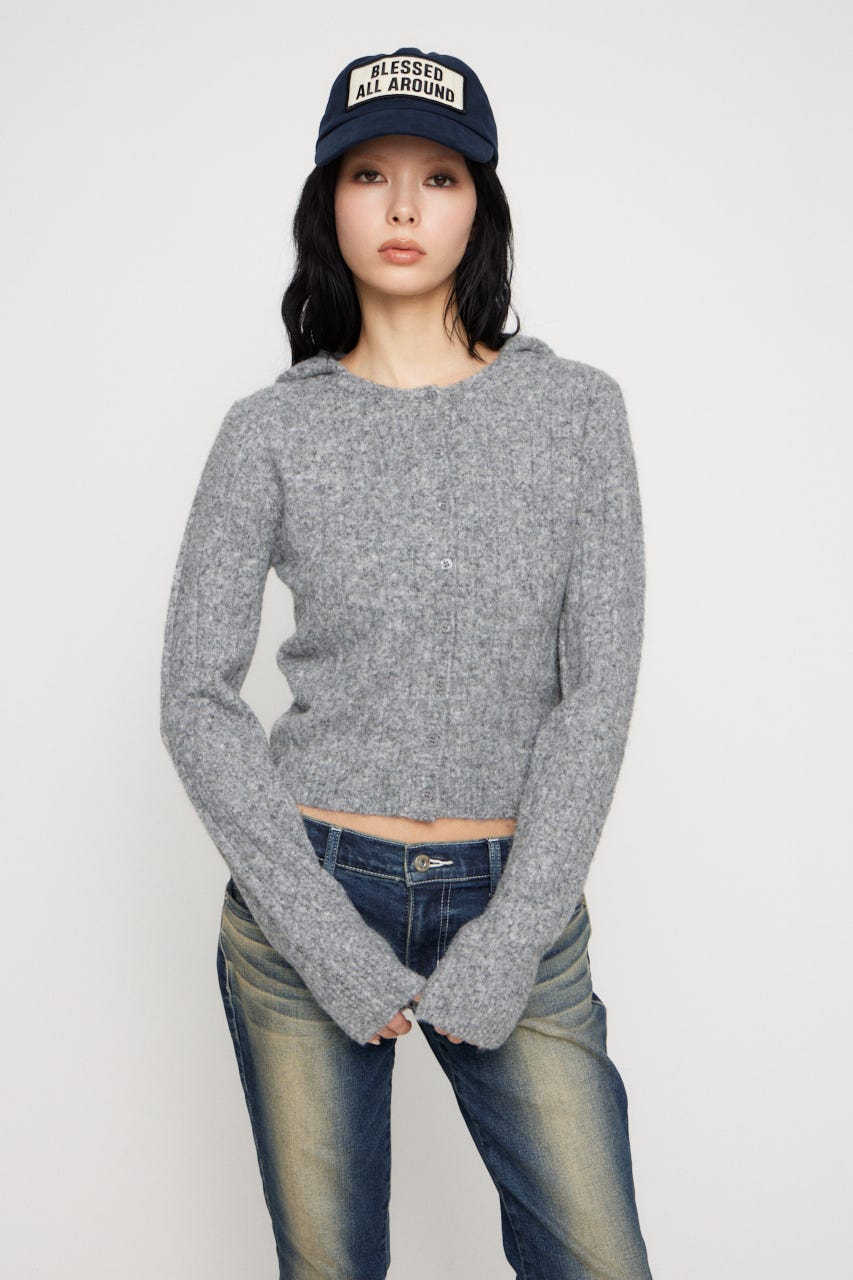 CROPPED HOODIE KNIT カーディガン T.GRY FREE