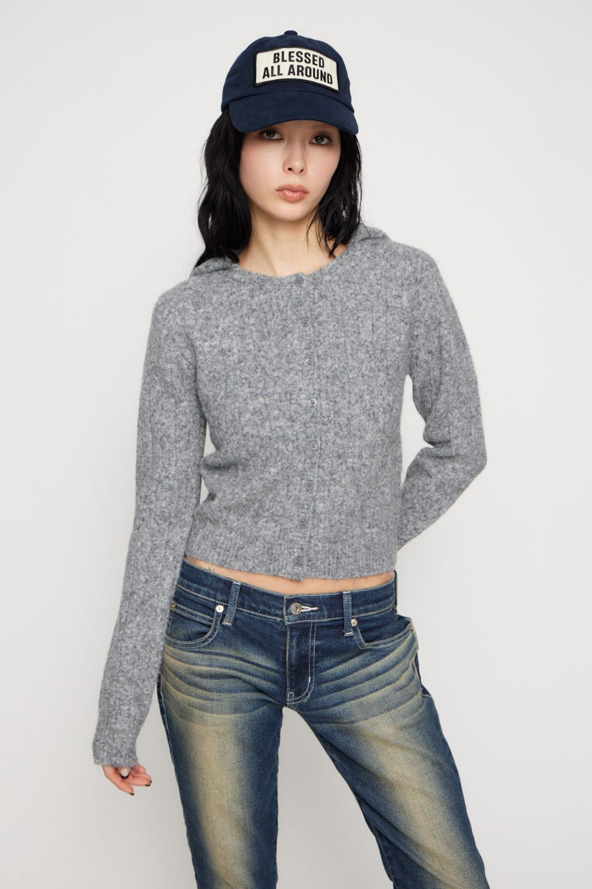 CROPPED HOODIE KNIT カーディガン T.GRY FREE