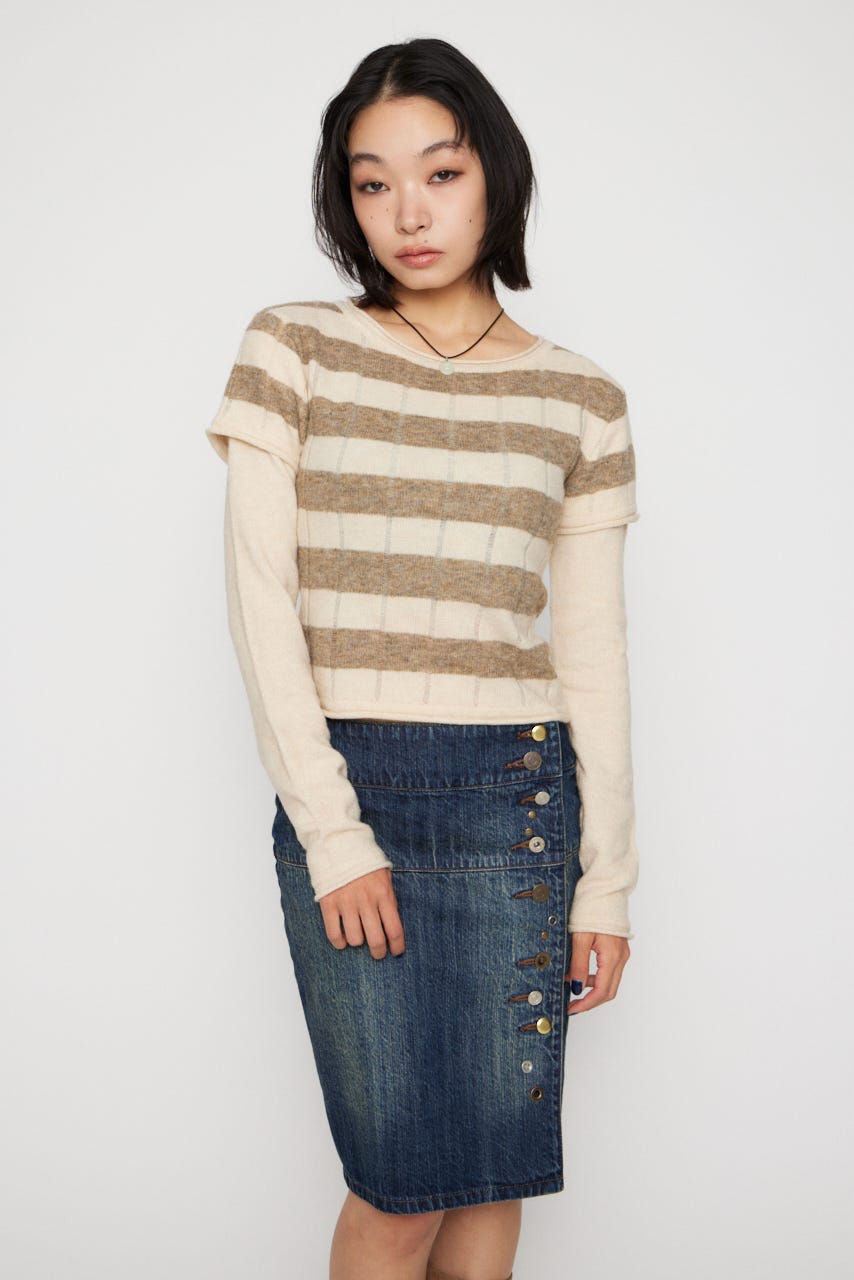 BORDER LAYERED LIKE トップス BEG FREE